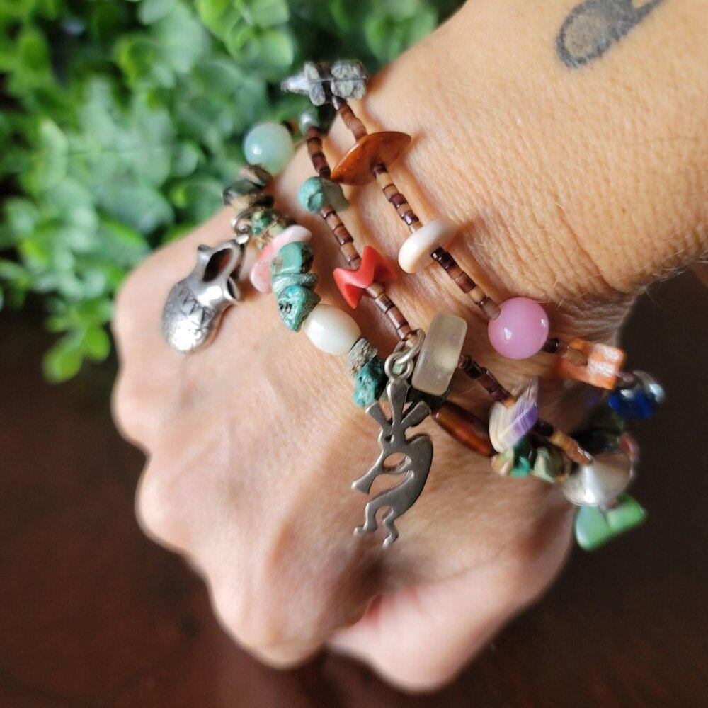 Multi Strand Native American Style Chip Bracelet Kokopelli Wedding Vase Turquois - Picture 2 of 8